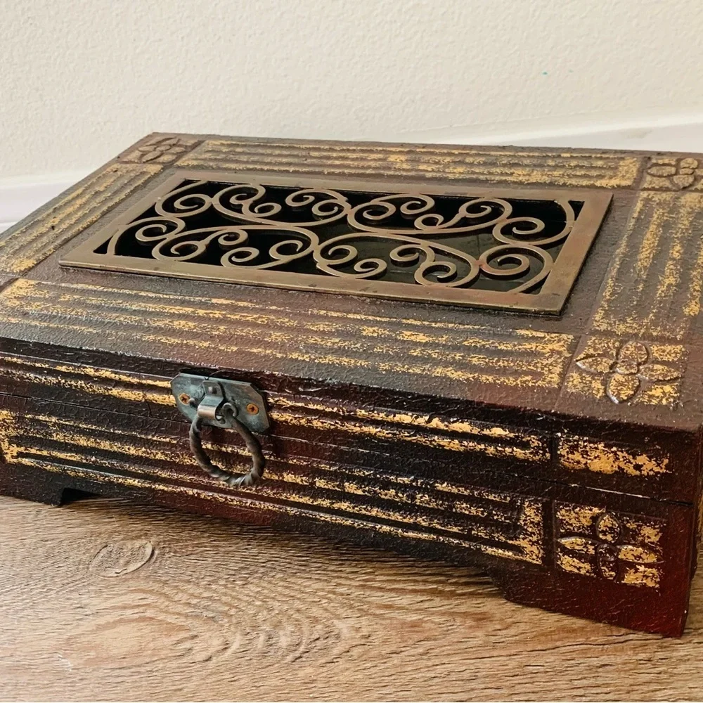 Wooden Jewelry Box with Metal ornaments